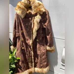 Vintage Baby Phat Brown Gold Faux Fur Women’s Brown Coat Women’s Sz L RARE